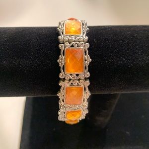 Orange/silver rectangle stretchy bracelet